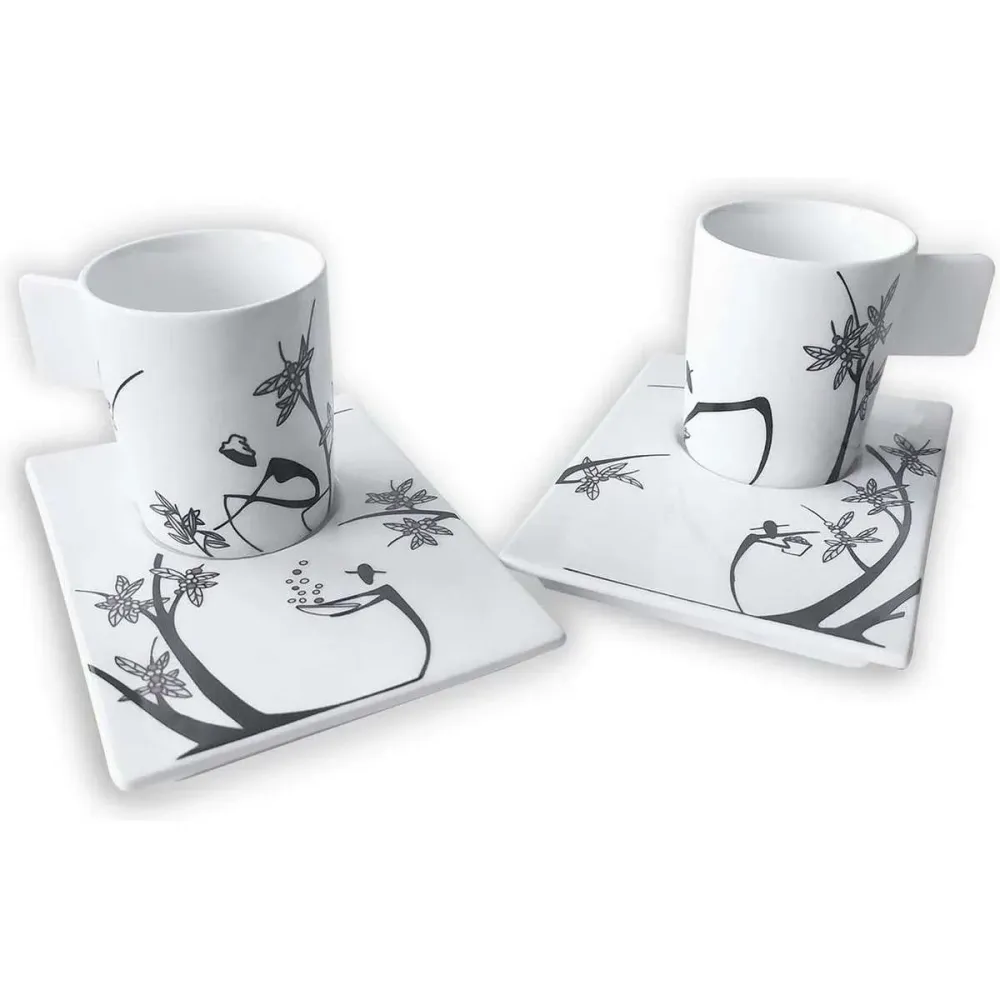 MUNUS INTERNATIONAL Set 2 Tazzine Caffè Con Piattini Porcellana Decorata Dea Gourmet - -DG-156