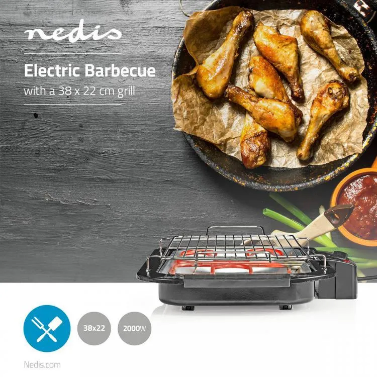 Nedis Barbecue Elettrico Griglia Bistecchiera Bbq Piastra Tavolo Giardino 2000W