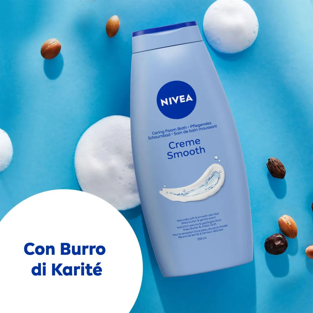 NIVEA Bagnodoccia Creme Smooth 750 ml, Bagnoschiuma crema detergente e vellutante, Crema docciaschiuma arricchita con Burr...