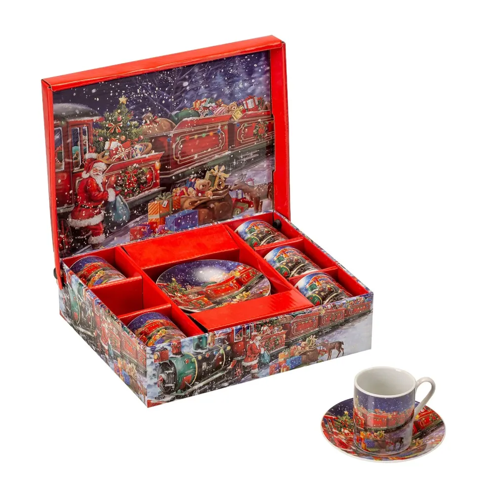 NOEL Lamart Set di 6 Tazze Caffè Natalizie 80ml con Piattino 11cm Porcellana