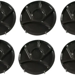 Nouvel Piatto per fonduta di carne – set da 6, Ø 23 cm, ceramica, nero, lavabile lavastoviglie
