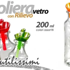 Oliera Decorata 200ml Bottiglietta Con Rilievo Vetro Colori Assortiti 584350
