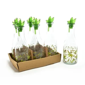 Oliera vetro decorata con foglie d'ulivo e tappo dosatore - 280 ml