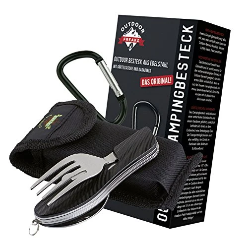 OUTDOOR FREAKZ Posate Acciaio Inossidabile da Campeggio Pieghevole Nero