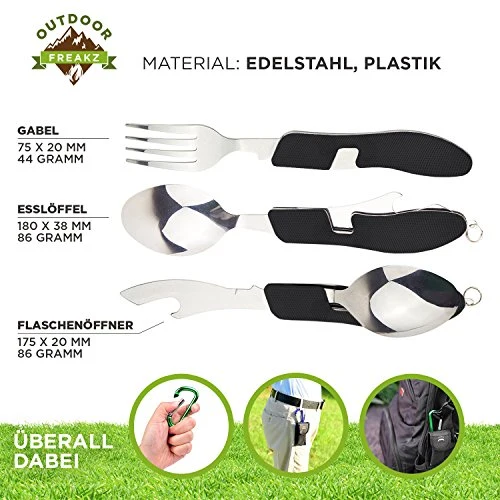 OUTDOOR FREAKZ Posate Acciaio Inossidabile da Campeggio Pieghevole Nero