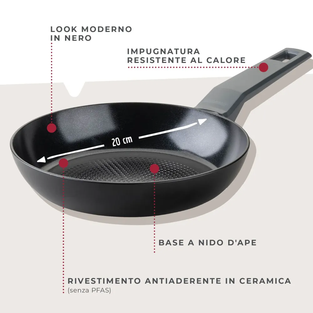 Padella Linea Statement Ø 20 cm, alluminio riciclato, senza PFAS, adatta all'induzione