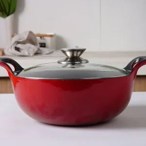 Pentola Balti Dish ghisa smaltata – 10.25" con coperchio vetro temperato e manopola acciaio inox – Adatta al forno, pentol...