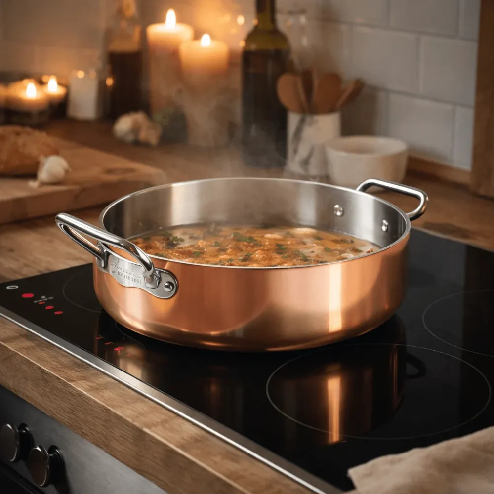 Rondeau rame 4-PLY con due manici acciaio inox. Diametro 28 cm. Pentole Agnelli