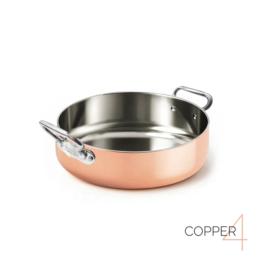 Rondeau rame 4-PLY con due manici acciaio inox. Diametro 28 cm. Pentole Agnelli