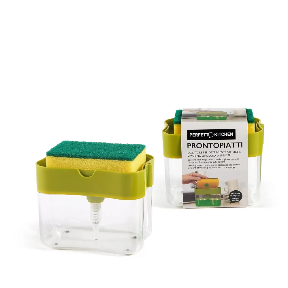 Dispenser Sapone Piatti 2 1 con Porta Spugna - Dosatore Detersivo 600ml - Organizer Lavello Cucina Perfetto