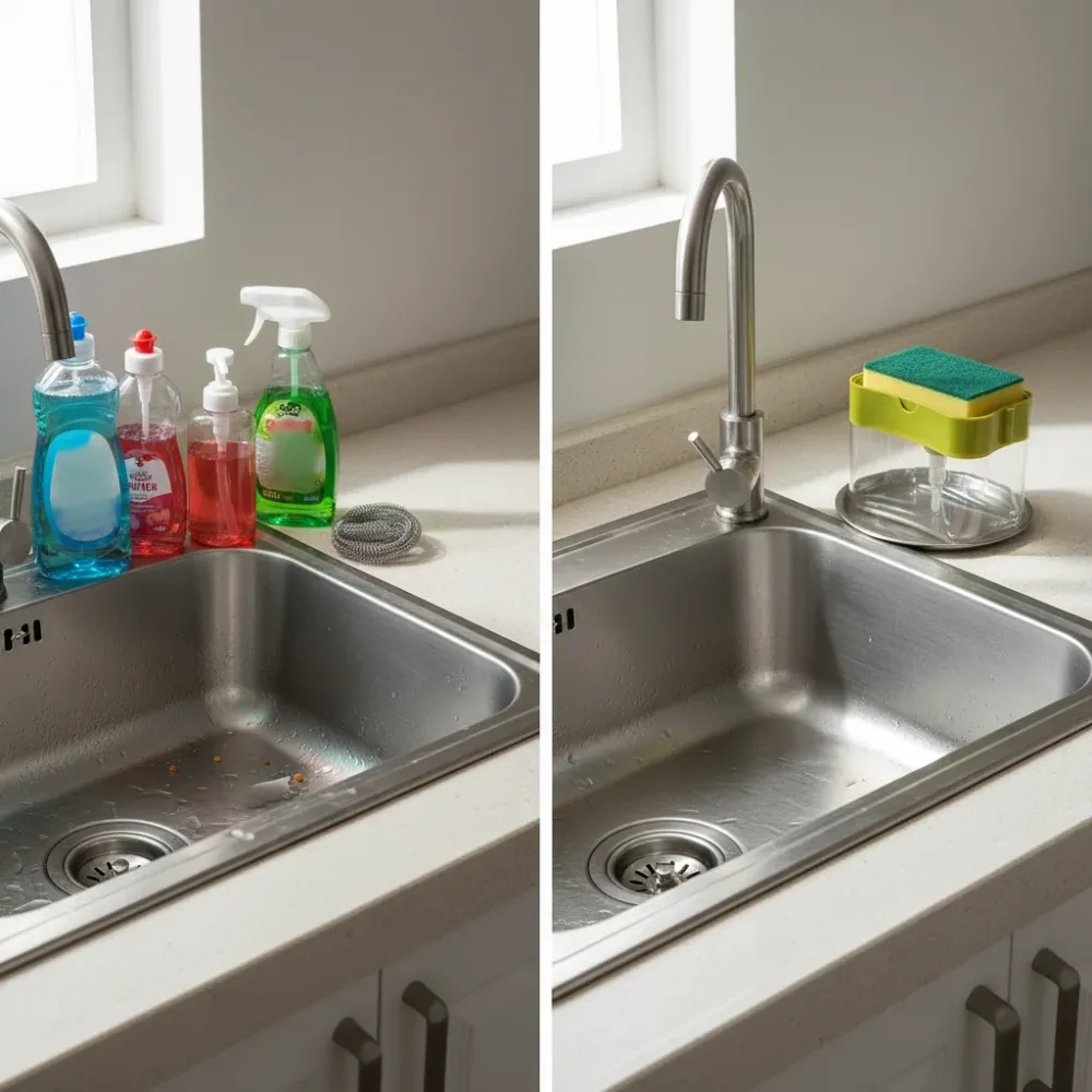 Dispenser Sapone Piatti 2 1 con Porta Spugna - Dosatore Detersivo 600ml - Organizer Lavello Cucina Perfetto