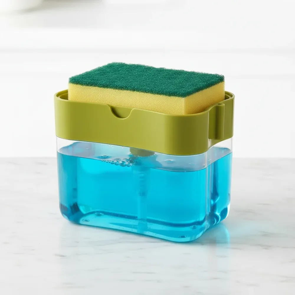 Dispenser Sapone Piatti 2 1 con Porta Spugna - Dosatore Detersivo 600ml - Organizer Lavello Cucina Perfetto