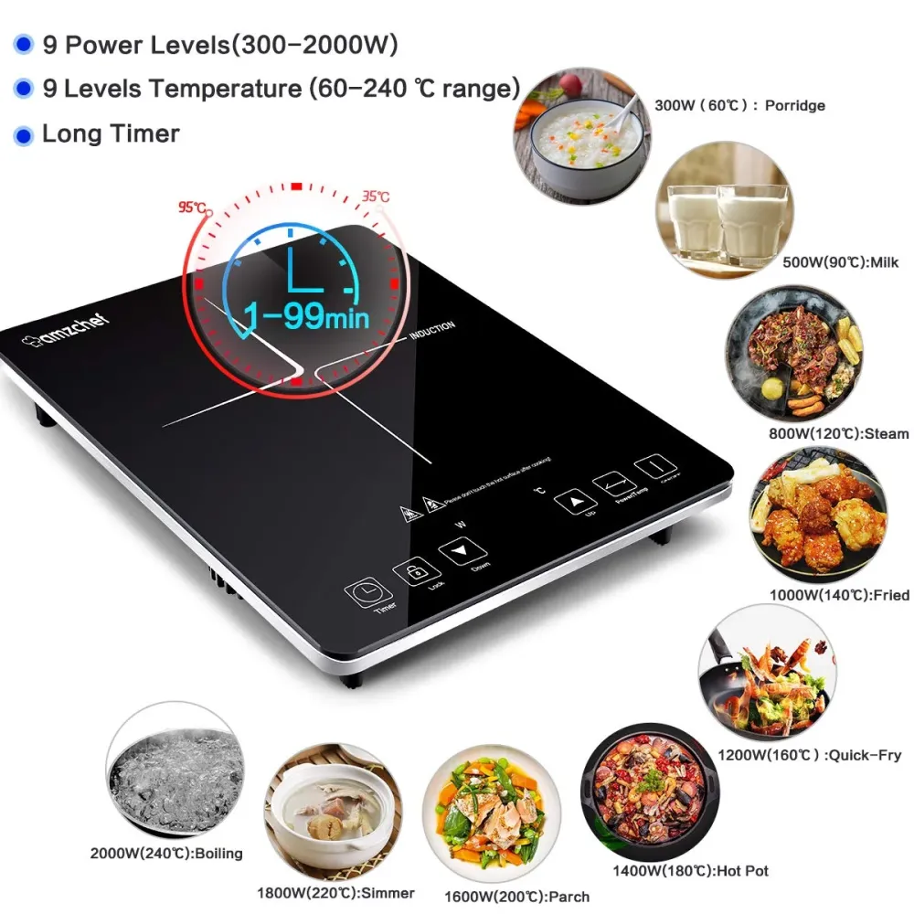 Piastra ad induzione,Amzchef piano Cottura induzione 2000W, argento