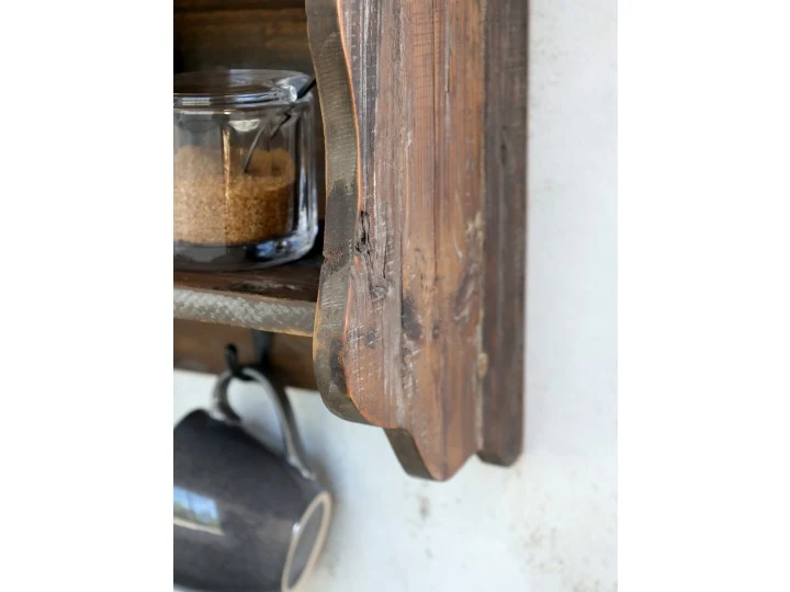 Piattaia con mensola e 4 ganci legno riciclato Chic Antique