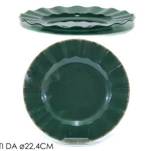 Piatti 22,4cm verde con bordo oro confezione da 6 pezzi