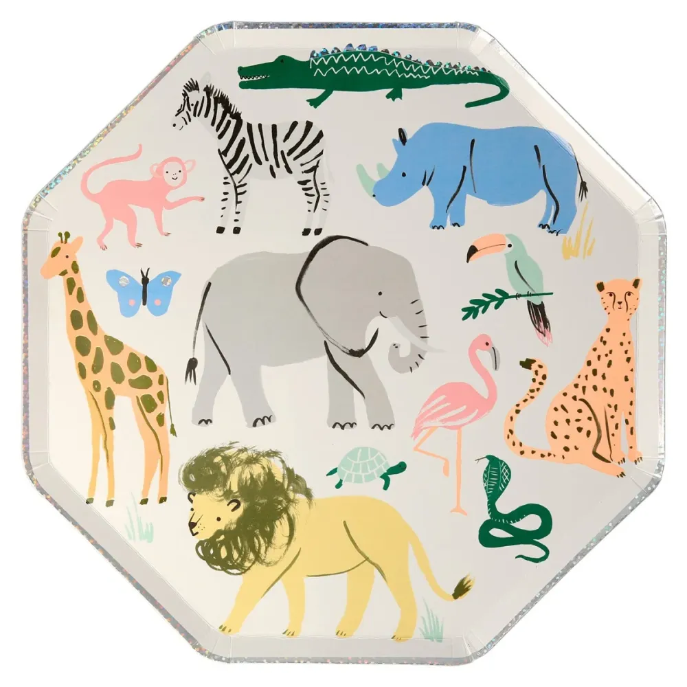 8 piatti carta - animali safari