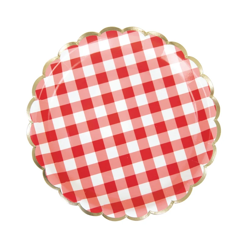 8 piatti carta - quadretti bianco e rossi