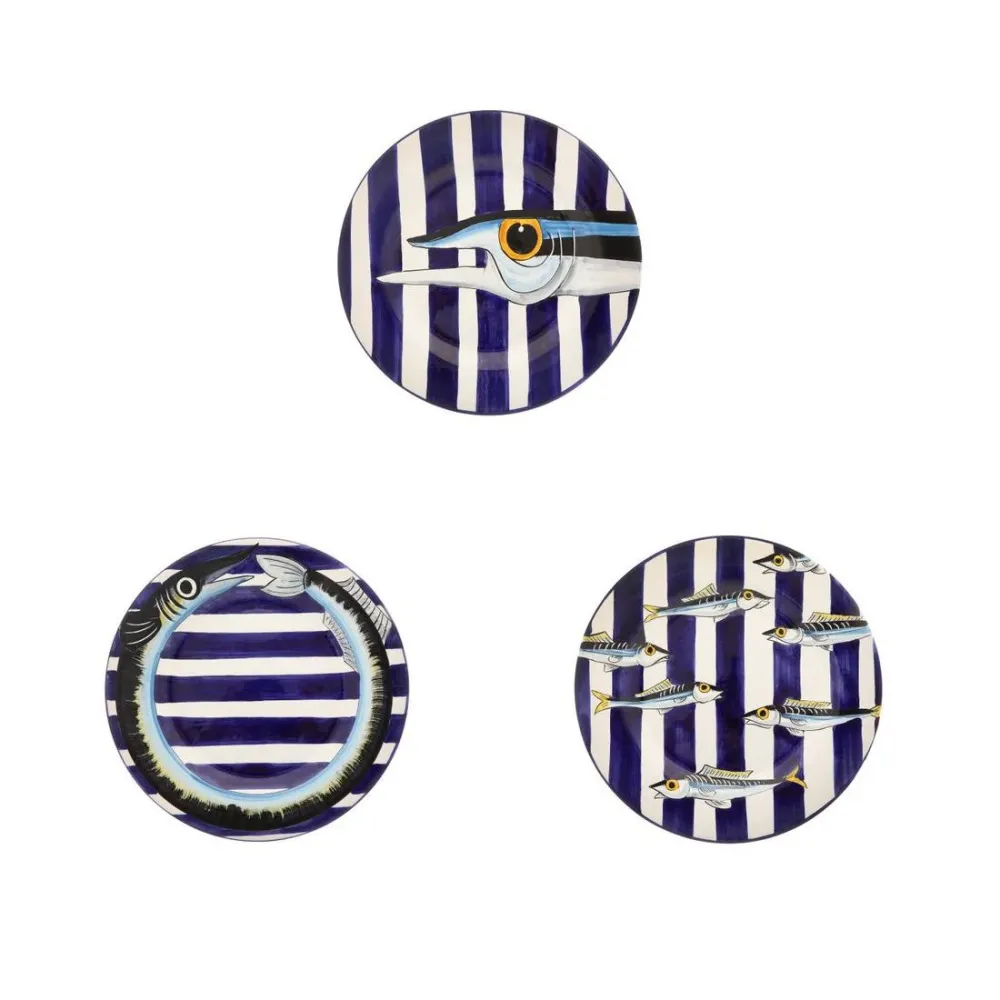 PIATTI DA PRANZO PESCE DIPINTI MANO - Set da 3