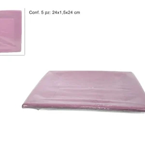 Piatti quadrati cartoncino 24cm set da 5 piatti rosa
