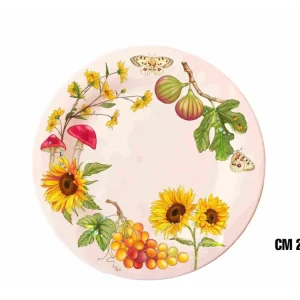 Piatto piano melamina 26,5cm decoro fiori e frutta