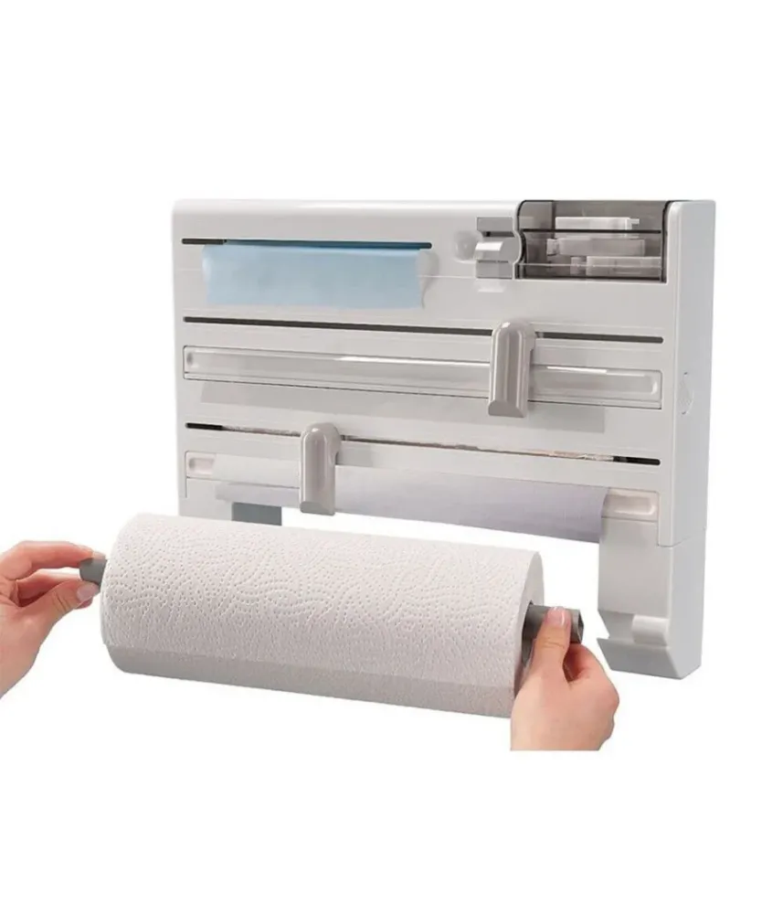Porta Rotolo Da Cucina Carta 5in1 Da Parete Organizer Dispenser Pellicola Nastro