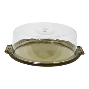 Portadolci tondo big d.37cm plastica vassoio taupe trasparente