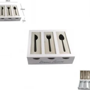 Portaposate Legno 3 Scomparti Stoviglie Shabby Chic Arredamento Casa