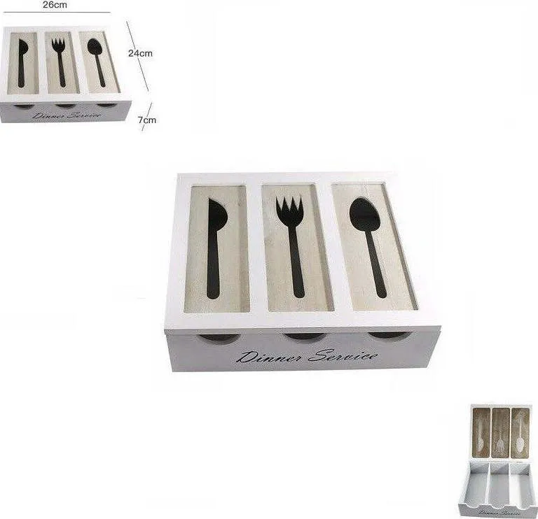 Portaposate Legno 3 Scomparti Stoviglie Shabby Chic Arredamento Casa