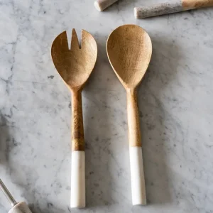 Posate da servizio legno con manici marmo bianco