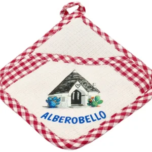 Presina cotone quadrata bordeaux trullo Alberobello mediterranea 19x19 cm - Zambiasi