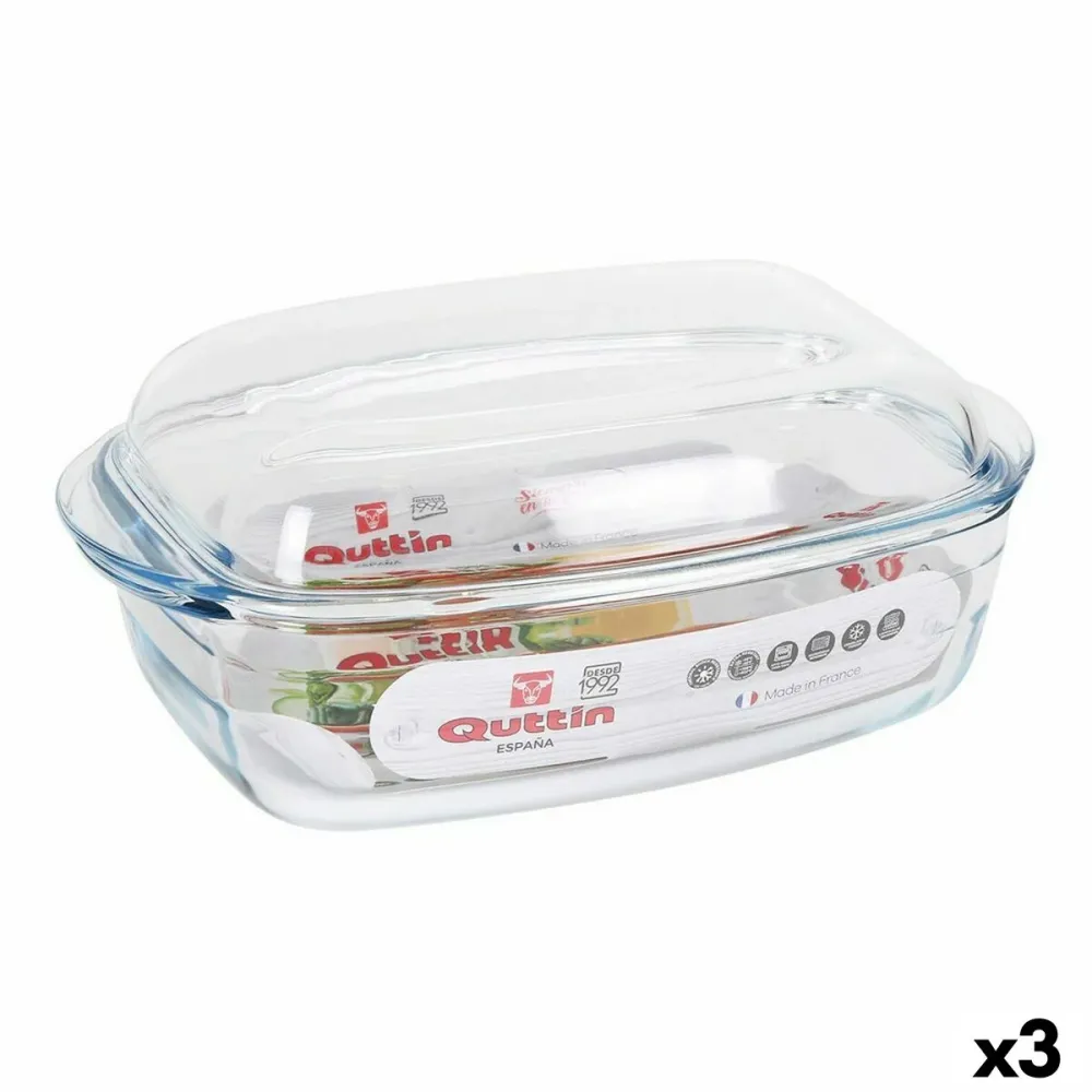 Casseruola con coperchio Quttin 63096 Vetro 32,8 x 19,7 x 13 cm (3 Unità)