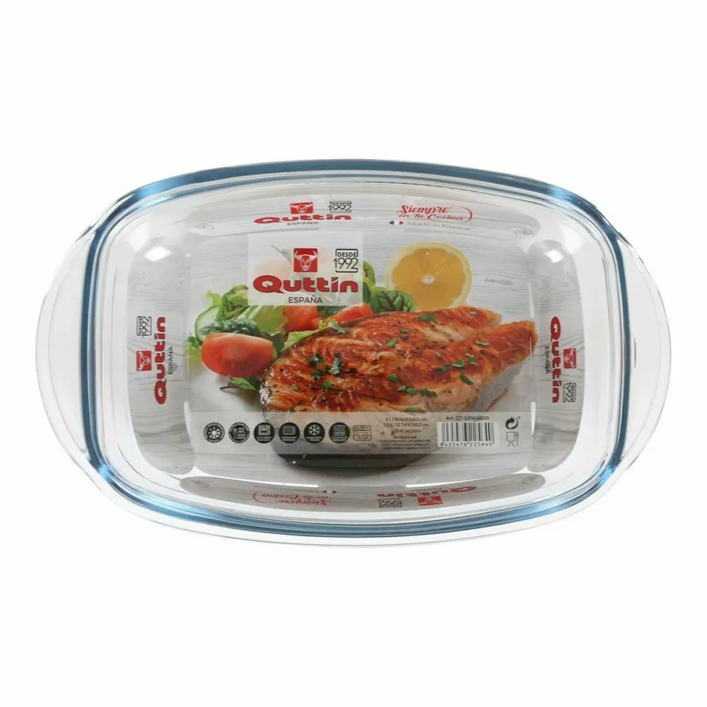 Casseruola con coperchio Quttin 63096 Vetro 32,8 x 19,7 x 13 cm (3 Unità)