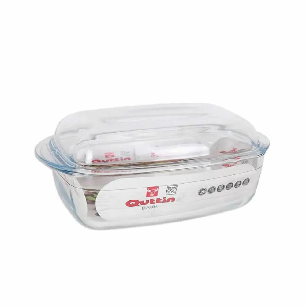 Casseruola con coperchio Quttin 63096 Vetro 32,8 x 19,7 x 13 cm (3 Unità)