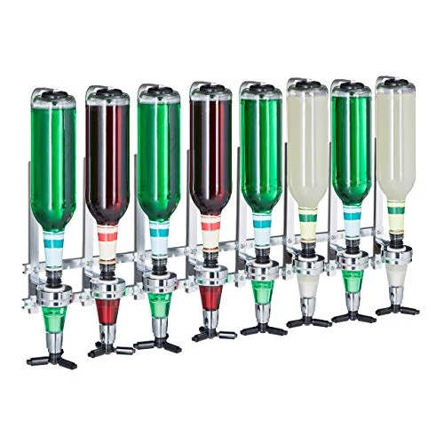 Relaxdays Spillatore da Parete, Bar Butler per 8 Bottiglie, Dosatore Professionale da 3 cl, HLP 73x36x11 cm, Argento