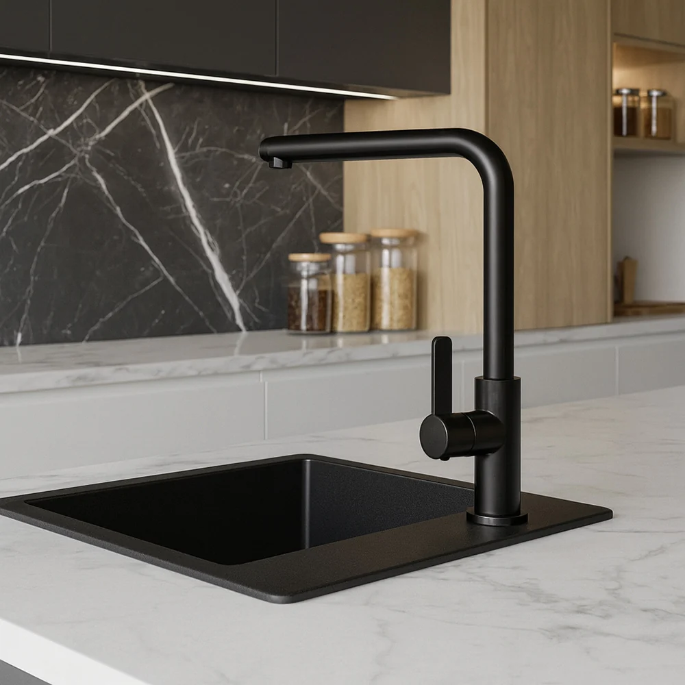 Rubinetto cucina nero miscelatore orientabile monocomando canna alta