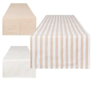 Runner rigato e monocromatico cotone e poliestere bianco e beige country 45x150 cm - Coccole di Casa