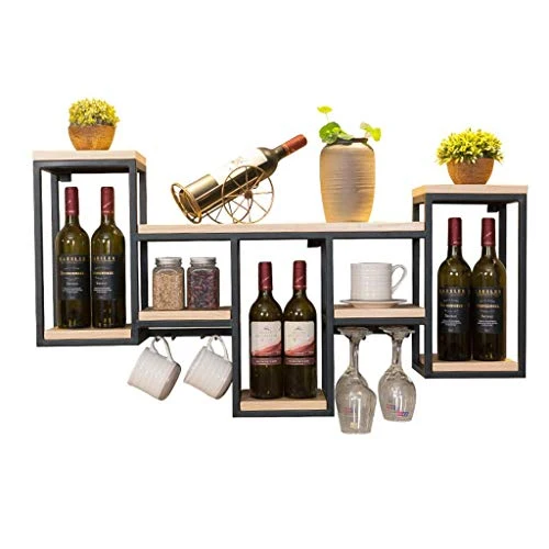 SBDLXY Scaffale Galleggiante per Vino Legno con Supporto per calici | Armadi per Vino per Cucina, Sala da Pranzo, Bar o Ca...