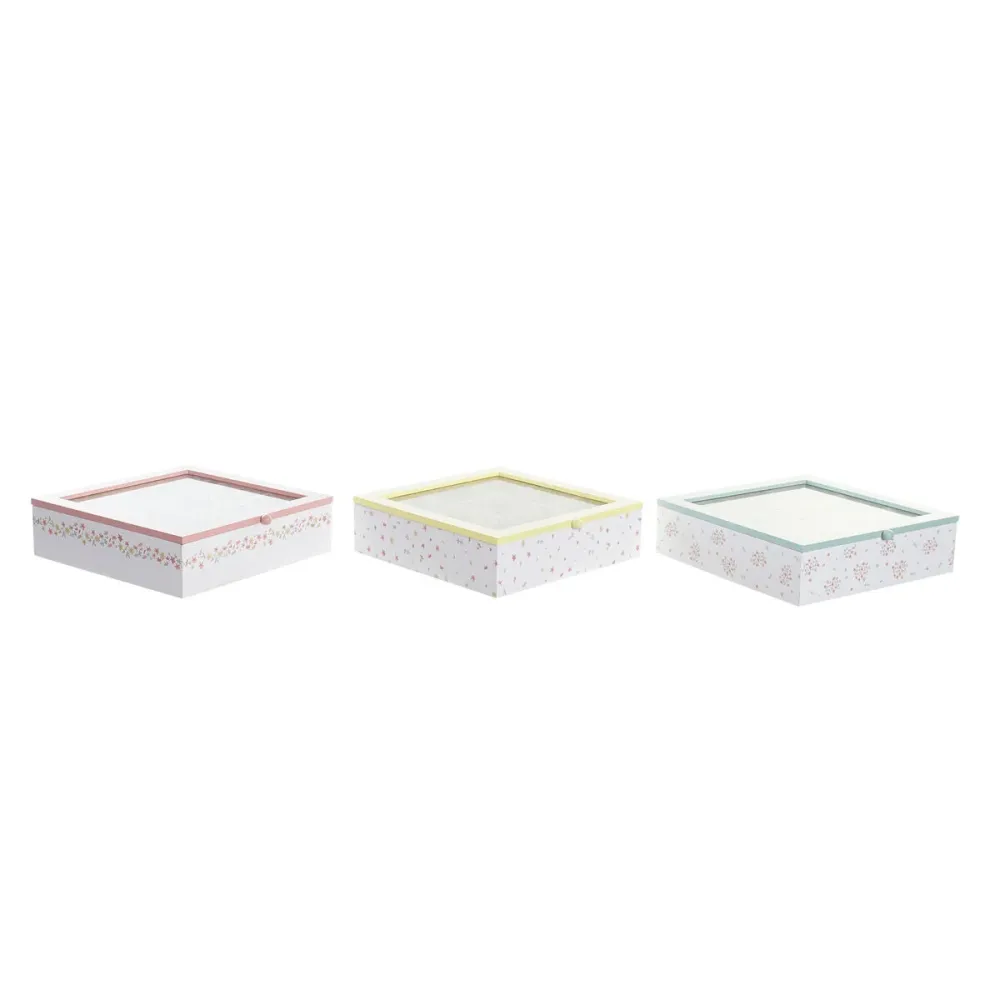 Scatola per Infusioni DKD Home Decor Cristallo Metallo MDF (24 x 24 x 7 cm) (3 Unità)