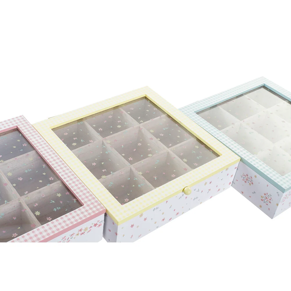 Scatola per Infusioni DKD Home Decor Cristallo Metallo MDF (24 x 24 x 7 cm) (3 Unità)