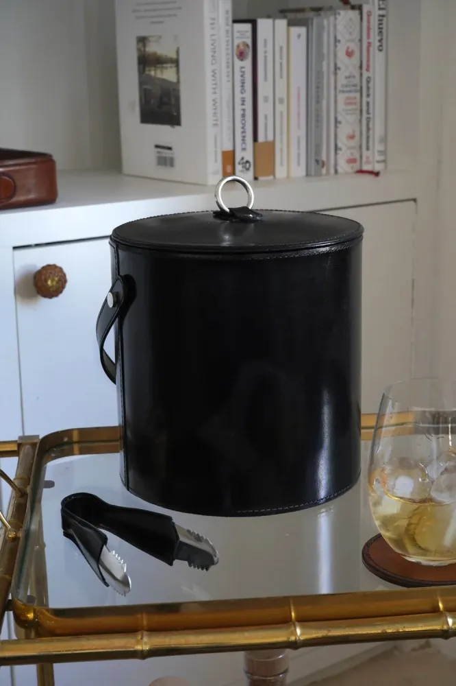 Secchiello per il ghiaccio pelle nera con coperchio