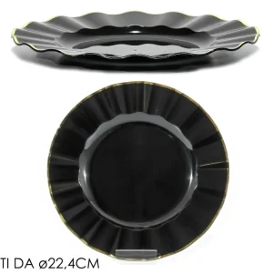Servizio di piatti d.22,4cm nero con bordo oro set da 6 piatti