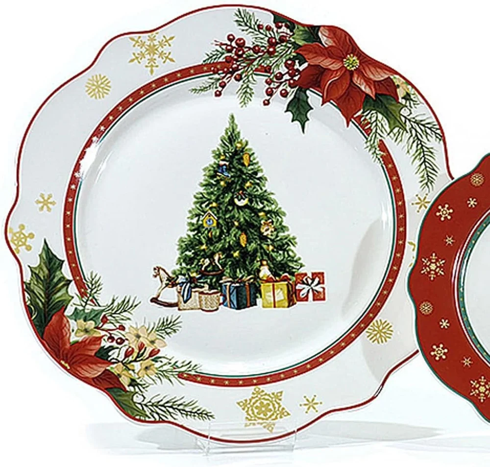 Servizio Di Piatti Natalizi Da 18pz Porcellana Per Festività Design Ondulato Elegante