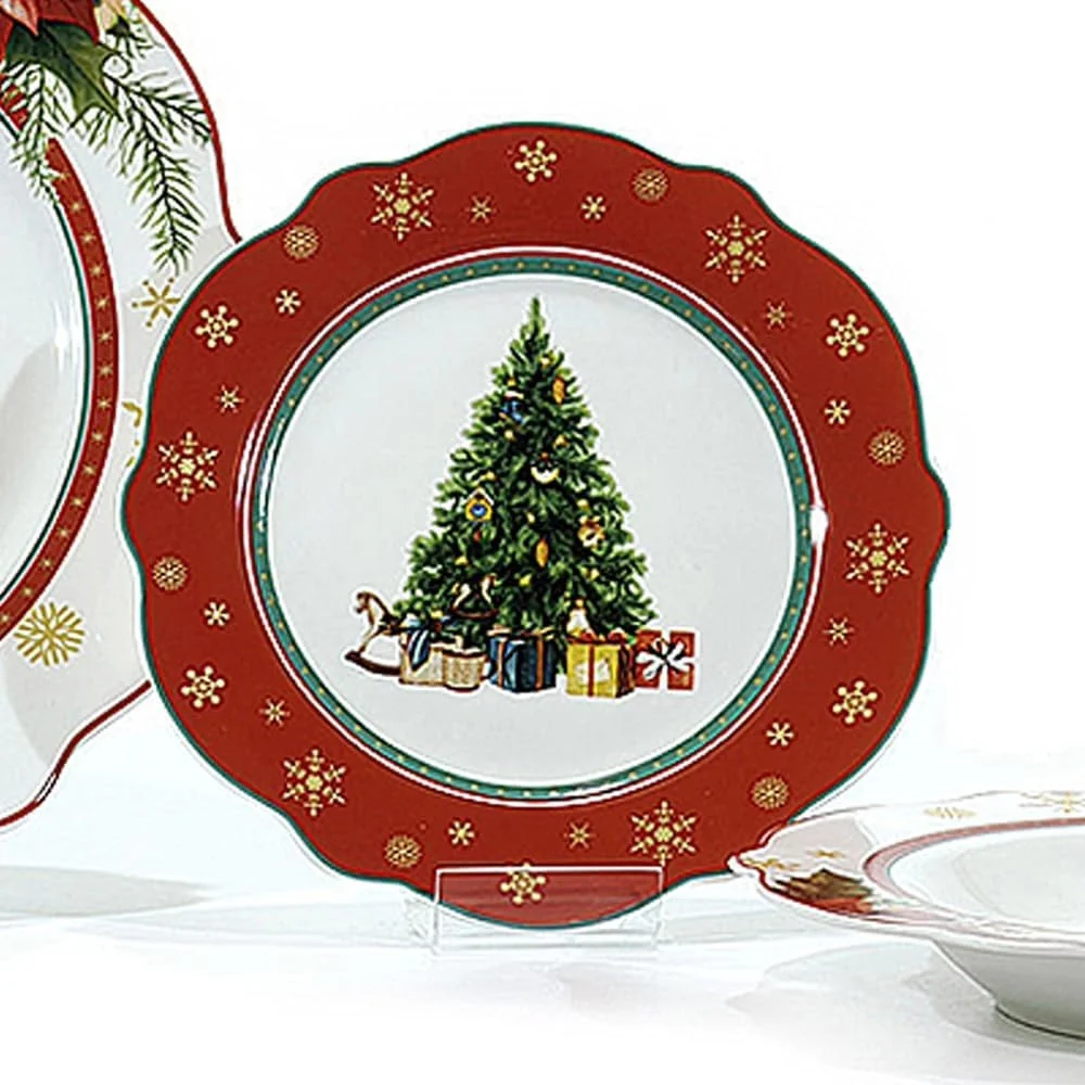 Servizio Di Piatti Natalizi Da 18pz Porcellana Per Festività Design Ondulato Elegante