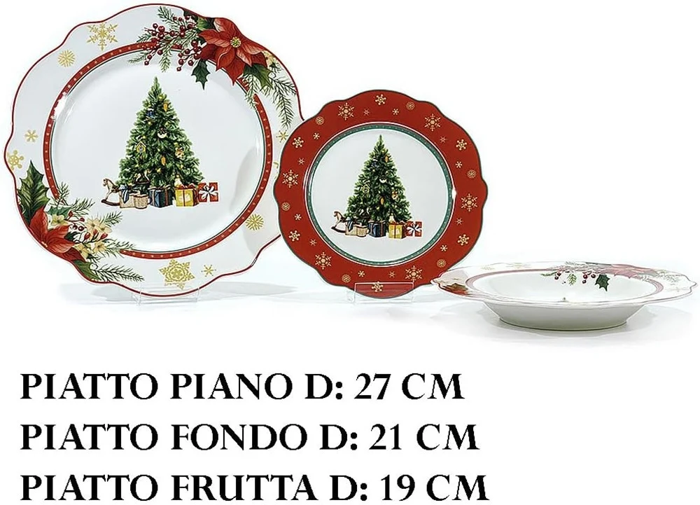 Servizio Di Piatti Natalizi Da 18pz Porcellana Per Festività Design Ondulato Elegante