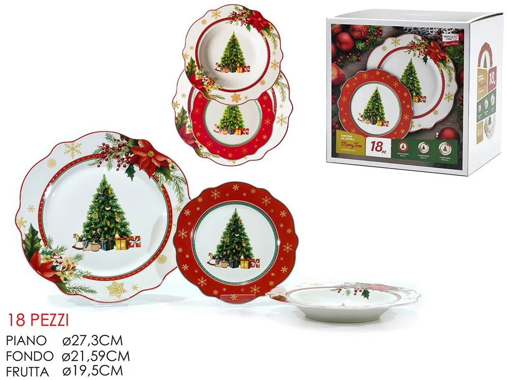 Servizio Di Piatti Natalizi Da 18pz Porcellana Per Festività Design Ondulato Elegante