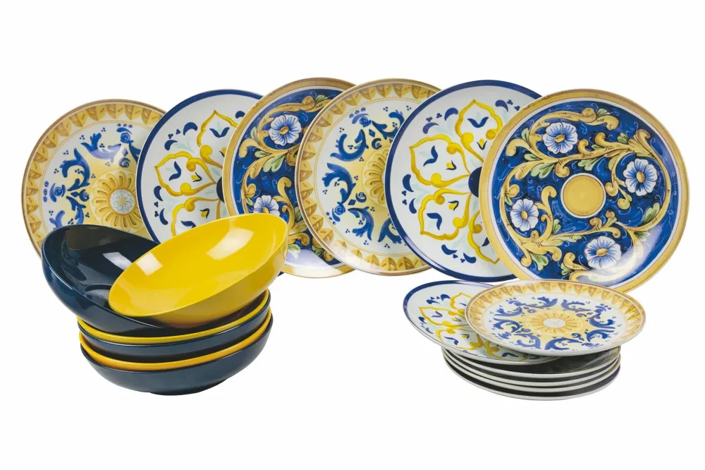 Servizio Piatti 18 Pezzi Porcellana e Gres Multicolor Villa d'Este Home Tivoli Sicilia