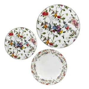 Servizio di piatti vintage porcellana, stile country, fantasia floreale per 6 persone - 18 pezzi con piatti piani, fondi e...