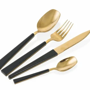 Servizio Set di Posate 24 Pezzi Acciaio Villa d'Este Home Tivoli Gold Set Nero