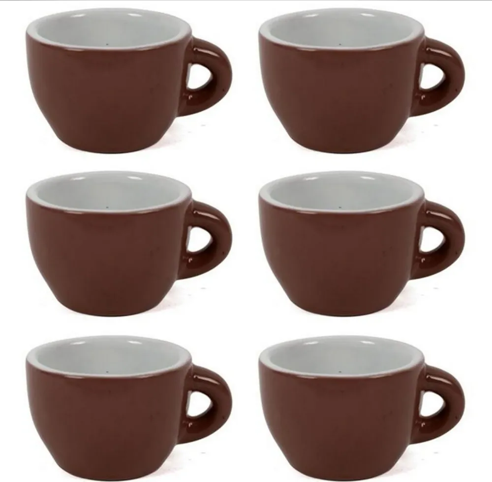Servizio Set 6 Tazzine Da Caffe Tazzina Bassa Ceramica Marrone Da Cucina