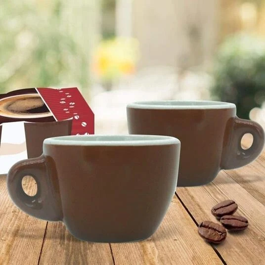 Servizio Set 6 Tazzine Da Caffe Tazzina Bassa Ceramica Marrone Da Cucina